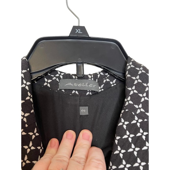 Atelier Women's‎ Jacket Blazer Button-Up Tweed Geometric Lined Collared Black 2 - Picture 5 of 10